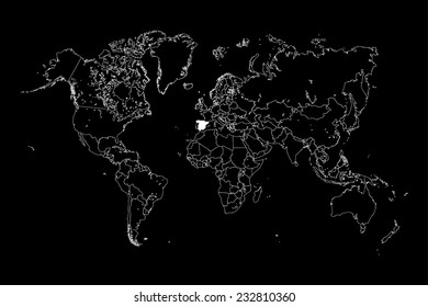 A Map of the world with a selected country of Spain