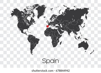 A Map of the World with the Selected Country of Spain