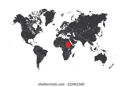 A Map of the world with a selected country of Sudan