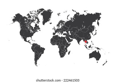 A Map of the world with a selected country of Thailand
