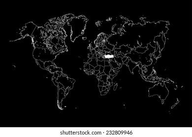 A Map of the world with a selected country of Turkey