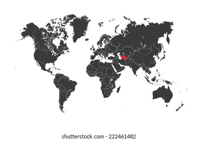 A Map of the world with a selected country of Turkmenistan