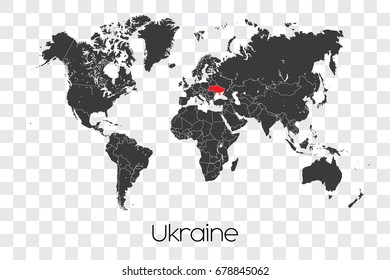 A Map of the World with the Selected Country of Ukraine