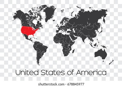 A Map of the World with the Selected Country of United States of America