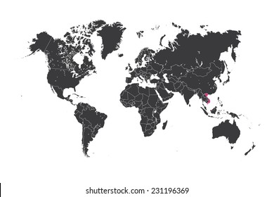 A Map of the world with a selected country of Vietnam