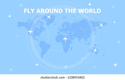 Map of the world showing flights between countries and text from above.