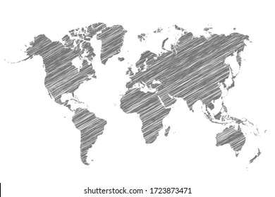 Map world sketch line. Outline digital dotted world map. Worldmap global. Earth globe. Worldwide continents isolated on background. Hand drawn silhouette planet. Designs for travel. Drawing continent