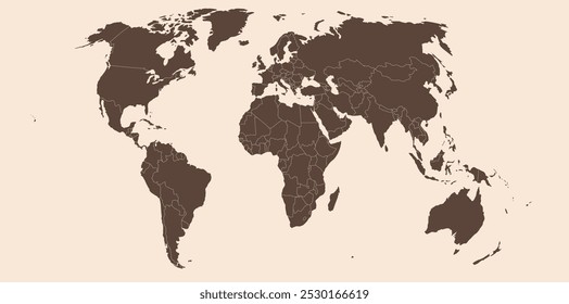 Mapa del mundo. Siluetas sólidas continentes sobre un fondo beige. Anuncio, fondo para el Sitio web o la impresión. Gráficos de Vector.