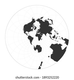 Map of The World. Stereographic. Globe with latitude and longitude net. World map on meridians and parallels background. Vector illustration.