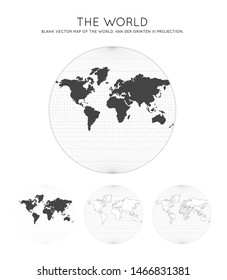 Map of The World. Van der Grinten III projection. Globe with latitude and longitude lines. World map on meridians and parallels background. Vector illustration.