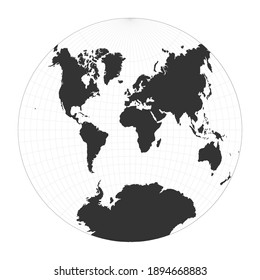 Map of The World. Van der Grinten II projection. Globe with latitude and longitude net. World map on meridians and parallels background. Vector illustration.