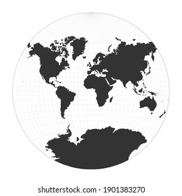 Map of the World. Van der Grinten projection. Globe with latitude and longitude net. World map on meridians and parallels background. Vector illustration.