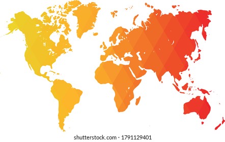 Map of World. Warm low poly gradient of rhombus shapes. Modern vector polygonal design.