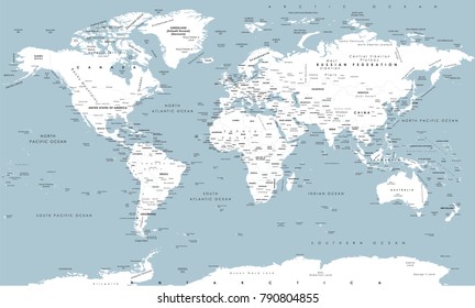 Map of the world. White and blue world map. Vector illustration.