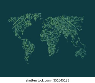 Map of World Wide Web. Continents of planet Earth. Business concept illustration link in world.  World Wide Web around globe.
