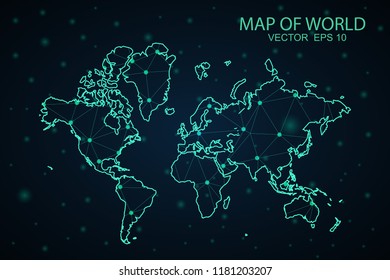 Map World. Wire Frame 3D mesh polygonal network line, design sphere,World map on dark background. Vector illustration eps 10.