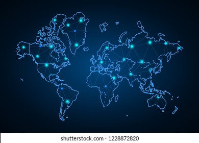 Map of World. Wire frame 3D mesh polygonal network line, design sphere, dot and structure. communications map of World. Vector Illustration EPS10.