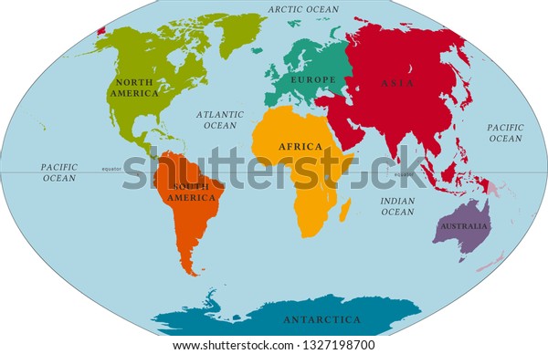 Map World Witn Continents Names Names Stock Vector Royalty Free