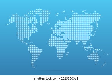 Map world. Worldmap global. Silhouette dot globe. Continents on blue background. Map world for design technology, travel, business, digital visualization. Simple flat backdrop. Vector illustration