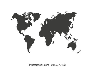 Map world. Worldwide globe. Worldmap global. Grey continents. Simple flat gray silhouette map world. Planet earth. 