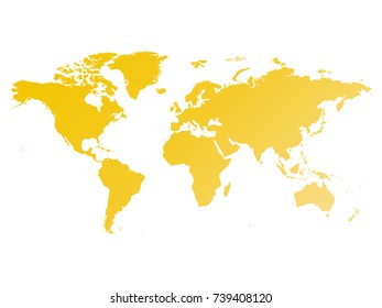 Map of World. Yellow gradient silhouette vector illustration isolated on white background.