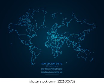 Map of World,Abstract mash line and point scales on dark background for your web site design map logo, app, ui,Travel. Vector illustration eps 10.