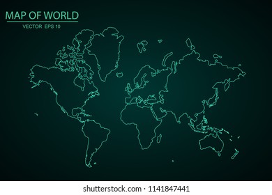 Map of World,Green map on dark background of map of World symbol for your web site design map. Vector illustration eps 10.