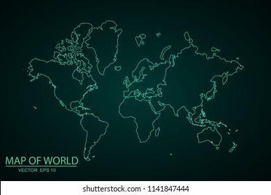 Map of World,Green map on dark background of map of World symbol for your web site design map. Vector illustration eps 10.