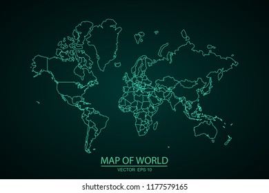 Map of World,Green map on dark background of map of World symbol for your web site design map. Vector illustration eps 10.