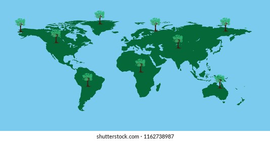 Map Of The World,World map in grunge style, on blue background. Illustration in purple and green