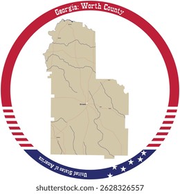 Map of Worth County in Georgia, USA arranged in a circle.