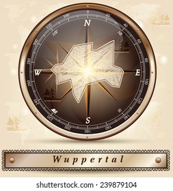 Map of wuppertal with borders in bronze