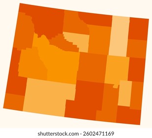Map of Wyoming with counties. A simple state border map with county divisions. Orange color palette. Flat shape of the State of Wyoming with administrative divisions. Vector illustration.