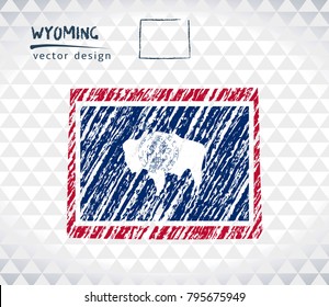 Map of Wyoming with hand drawn sketch map inside. Vector illustration