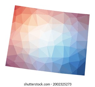 Map of Wyoming. Low poly illustration of the US state. Geometric design with stripes. Technology, internet, network concept. Vector illustration.