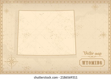 Map of Wyoming in the old style, brown graphics in retro fantasy style