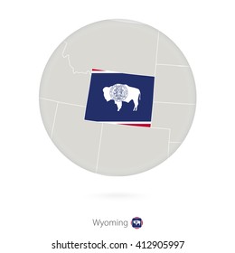 Map of Wyoming State and flag in a circle. Wyoming US State map contour with flag. Vector Illustration.