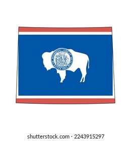 Map of the Wyoming state with its official flag isolated on white background. Vector illustration