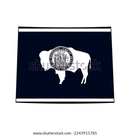 Map of the Wyoming state with the official flag in white and black colors isolated on white background. Vector illustration