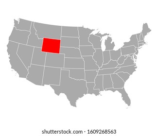 Map of Wyoming in USA on white