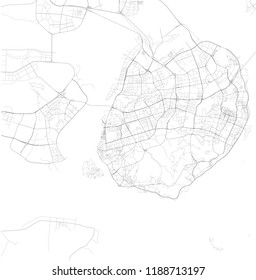 Map of Xiamen, Fujian province, satellite view, black and white map. Street directory and city map. China