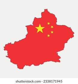 Map of Xinjiang - China flag country region outline silhouette vector illustration
