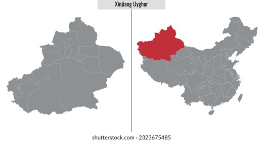 map of Xinjiang Uyghur province of China and location on Chinese map