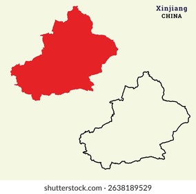 Map of Xinjiang, Map of Xinjiang vector illustration, Map of China state Tibet, China, Xinjiang.