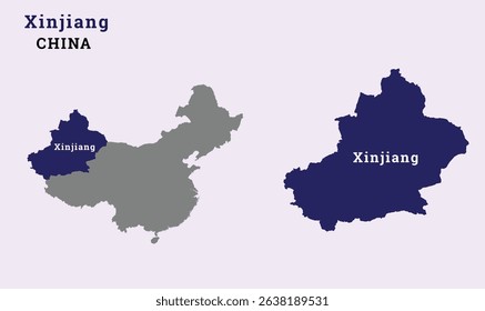 Map of Xinjiang, Map of Xinjiang vector illustration, Map of China state Tibet, China, Xinjiang.