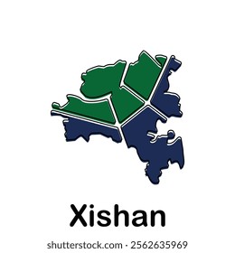 map of Xishan geometric modern outline, High detailed vector illustration design