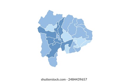 Map of Yamanashi isolated blue tone color style.Map of Japan.for website layouts, background, education, precise, customizable, Travel worldwide, map silhouette backdrop, earth geography, political.