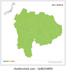 Map of Yamanashi in Japan,Vector illustration. 