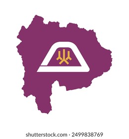 Mapa de la prefectura de Yamanashi con su bandera oficial aislada sobre fondo blanco. Ilustración vectorial