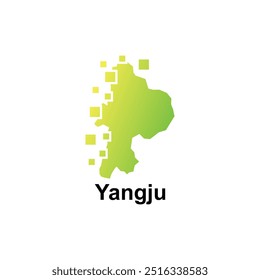 Mapa de Yangju - ubicación en Corea del Sur, diseño con píxel digital moderno Vector de Plantilla de logotipo simple